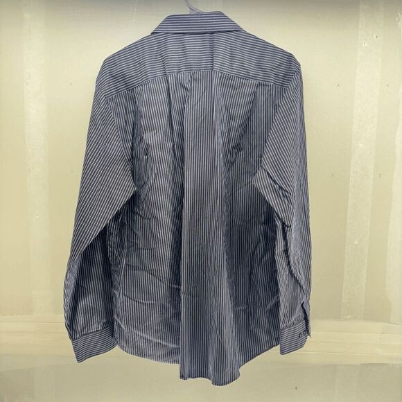 Pronto Uomo Shirt Mens Size Large Black w/Blue Stripes Velvet Button Up Collared - Picture 4 of 4